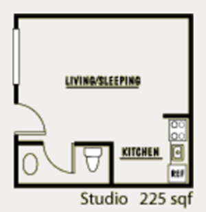 Floor plan for studio, 1 bath, 375 sqft